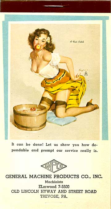Garter and stockings exposed while bobbing for apples on this calendar for october 1959