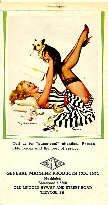 pin up poster with her skirt up holding her toy boxer dog