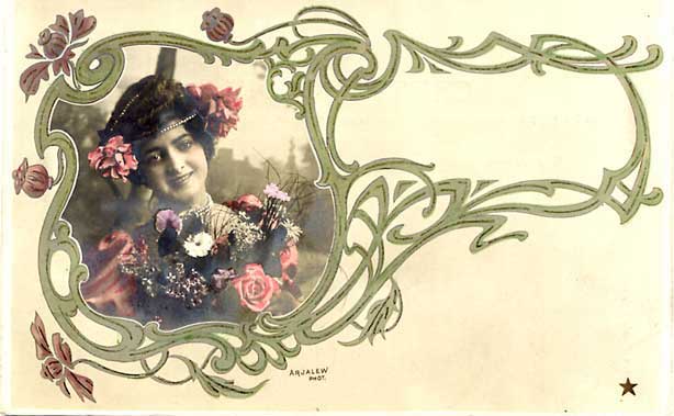 hand-tinted art nouveau postcard